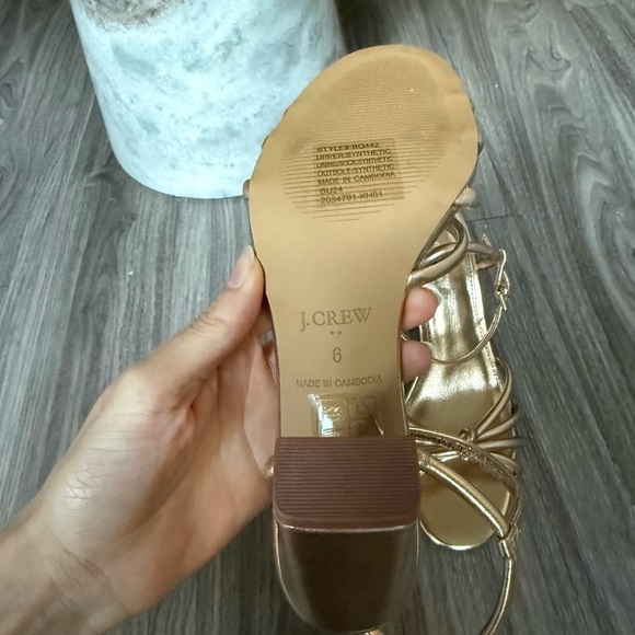 J. Crew Skinny-strap knotted Metallic Gold Strappy Block Heel Sandals size 6 - Picture 6 of 7